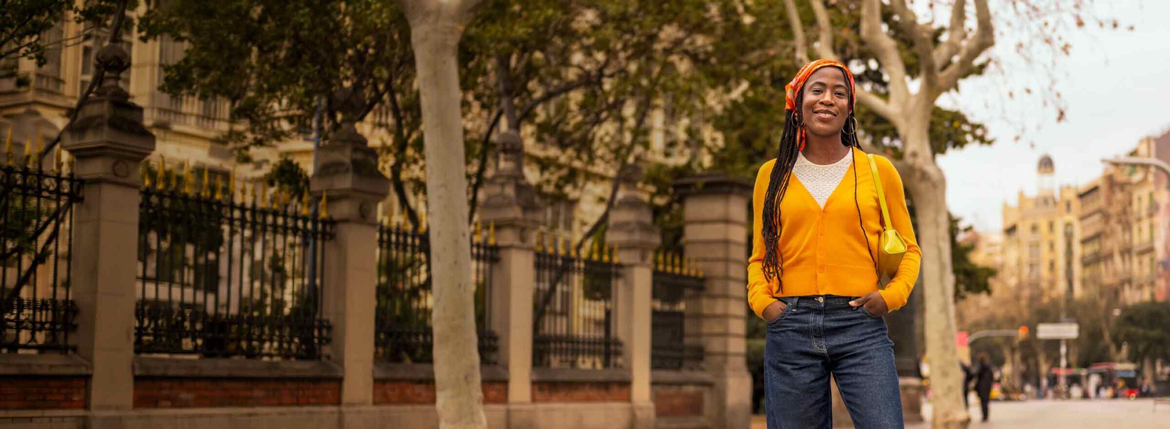 Woman walking outside.